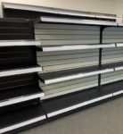 Gondola shelving with white slatwall